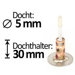 Dochthalter 30x5mm + 2 Glasfaserdochte, Schmelzlicht drinnen/draußen, Wachsreste