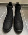Stoff Stiefel Stiefeletten schwarz Glitzer Keilabsatz wie Neu Größe 39