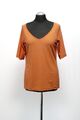 Luisa Spagnoli Damen T-Shirt L orange uni V-Ausschnitt Halbarm Jersey