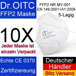 10x FFP2 Maske Atemschutzmaske Mundschutz 5-lagig CE zertifiziert Mund Dr.OITC10