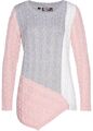 Neu Pullover mit Zopfmuster Gr. 48/50 Zartrosa/Hellgrau Damen Baumwoll-Sweaters