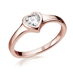 MATERIA Damen Ring Rosegold Herz mit Zirkonia aus 925 Silber rose vergoldet 