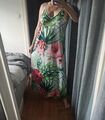  Gr.XXL 44/46 Maxi Sommerkleid Weiß Pink grün Blumen Maße