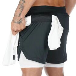 Herren Sport Shorts Laufshorts 2 in 1 Kurze Running Sporthose Fitness Training