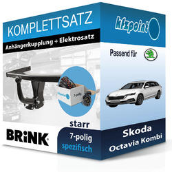 BRINK Anhängekupplung starr und JAEGER E-Satz 7polig für Skoda Octavia Kombi 12-BRINK starr 575400 & ERICH JAEGER fahrzeugspezifisch