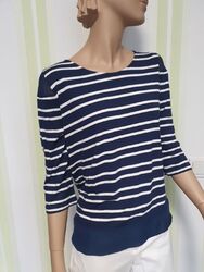 T-Shirt, Damen Bluse, Tunika, Gr. L, dunkelblau mit weißen Streifen