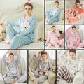 Damen Fraue Winter Fleece Kuschelig Flauschig Warm Weich Pyjama Schlafanzug Set