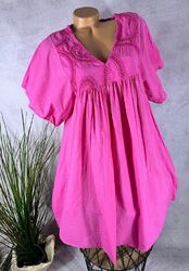 NEU  luftiges VnECK KLEID  Strand Sommer Tunika  BAUMWOLLE Italy PINK 38 40 42