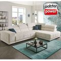 polsterpower Ecksofa - natur - Cord - motorische Vorziehbank - Armlehne links