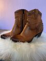 MJUS Stiefelette Gr. 37 Leder Cognac Mit Nieten -Wie Neu-