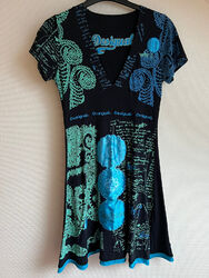 Desigual Kleid schwarz blau grün Kurzarm Gr. 36 Sommerkleid