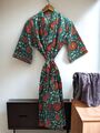 Indische Damen grüne Blumenmuster Kimono Baumwolle Bademäntel Maxi-Nachtkleider