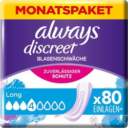 Always Discreet Inkontinenzeinlagen Long, 80 Binden (4 X 20 Stück) Monatspaket 