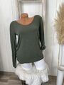 Shirt Pullover 36-42 S M Grün Khaki Cashmere Mix Langarm