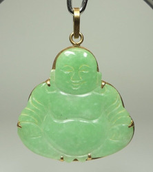 Buddha Anhänger Jade 750er Goldfassung 18K Jade Pendant Amulet laughing buddha