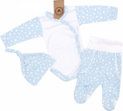 NEU Baby Jungen Set 3-teilig Body Hose + Mütze Gr. 56 62 68 Sterne hellblau weiß