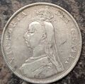 1889 Queen Victoria Doppelguldenmünze, wunderschön versilbert. Originalgröße