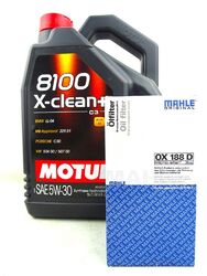 Motul 5W30 5W-30 8100 X-Clean+ + Ölfilter Mahle OX188D 109220 Ölwechsel 5Liter