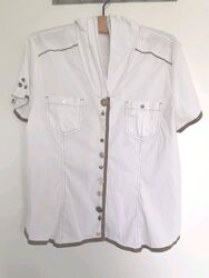 Bluse Kurzarm Steilmann 42 Weiss, Tolle Details, LOOK