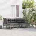 5-tlg. Garten-Lounge-Set mit Kissen Grau Poly Rattan