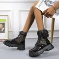 Damen Schlupfstiefel Stiefeletten Schnür Boots Kurze Stiefel Damen dicker Sohle