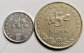 Münzen aus Kroatien vor Euro, 5 Kuna 2009 + 1 Lipa 2005