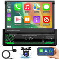 7" 1DIN Flip Out Autoradio Wireless Carplay Android Auto MP5 Player BT FM+Kamera