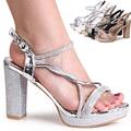 Damen Glitzer Sandaletten Riemchen Plateau Pumps Sandalen High Heels Trendy