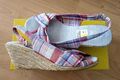 SANDALEN mit KEILABSATZ, Gr. 39, Blau-rot -kariert, NEU!! 