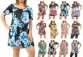  Damen kurzärmlig Übergröße Schaufelausschnitt Blumenmuster Kittel Mini Kleid Top