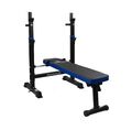 Hantelbank Trainingsbank mit Langhantel Ablage Fitnessstation klappbar Rack blau