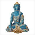 Buddha Statue Messing 25cm blaugold - Geste der Erdberührung Bhumisparsha Mudra