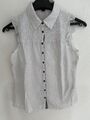 Vero Moda Bluse Gr. XS weiß grau gestreift ärmellos Damen Oberteil Top Blusentop