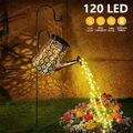 120 LED Solar Leuchte Gießkanne Wasserfall Gartendeko Lichterketten Außenlampe