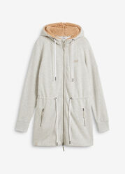 Neu Long-Sweatjacke mit Teddyfutter in der Kapuze Gr. 44/46 Hellgrau Damen-Sweat