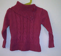 Pinkfarbiger grob gestrickter Pulli mit Umschlagkragen und Zopfmuster Gr. 98