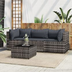 vidaXL 4-tlg. Garten-Lounge-Set mit Kissen Grau Poly Rattan