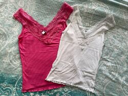 Damen Top 2er Set Gr. XS/ S gebraucht Rosa/ weiß