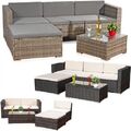 5tlg. Rattan Garten Ecksofa Lounge Tisch Polster Sitzgruppe Rattanmöbel Braun