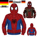 DHL Kinder Spiderman Hoodies Mit Kapuze Reißverschluss Mantel Sweatshirt Kostüm