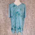 Alfredo Pauly Bluse 52 Blau Strass Pailetten Shirt Elegant Kurzarm