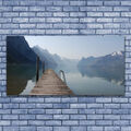 Glasbilder Wandbild Druck auf Glas 140x70 Gebirge See Brücke Architektur
