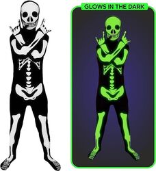 Kinder Glow in Dark Skelett Morphsuit Jungen Mädchen Halloween Kostüm