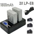 2x 1800mAh LP-E8 Akku + LCD Ladegerät für Canon LP-E8 EOS 550D 600D 650D 700D E8