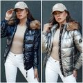 Damen Steppjacke mit Fellkapuze Jacke für Winter Halblang Winterjacke DSTREET