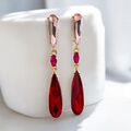 Luxus Ohrringe mit funkelnden  Strass und Glassteinen in Rot Rose und Weiss 