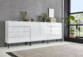 BMG Möbel Sideboard Mailand Set 4, Kommode, grifflos, Metallfüße, Weiß hochglanz