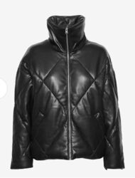 Winterjacke aus veganem Leder schwarz Steppjacke Abercrombie & Fitch 