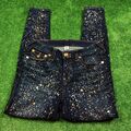 True Religion 32 Jeans Jennie Flip Glitter Foil Skinny Damen Dark Wash Allover*