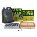 MANN Filterset + 5L ORIGINAL 5W30 Motoröl für MERCEDES W176 W246 C117 X156 OM607